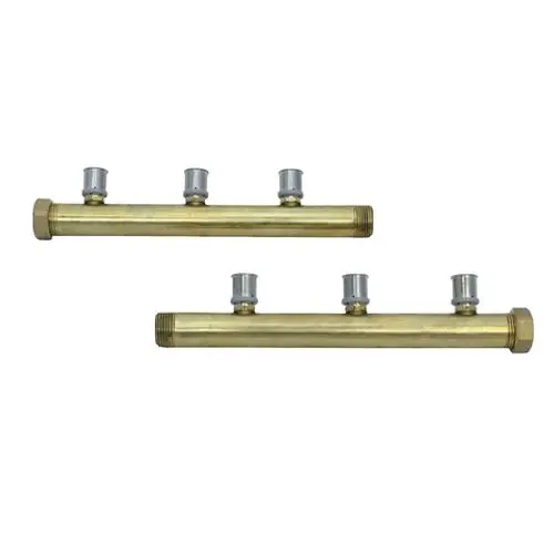 Dreiweg-Verteiler aus Messing mit Metallanschlüssen, geeignet für Heiz- oder Wassersysteme. Hergestellt von Roth.